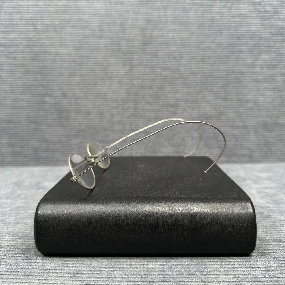 Antique Y2K Aluminum Wire Rim Oval Spectacles Cable Temple Glasses Silver